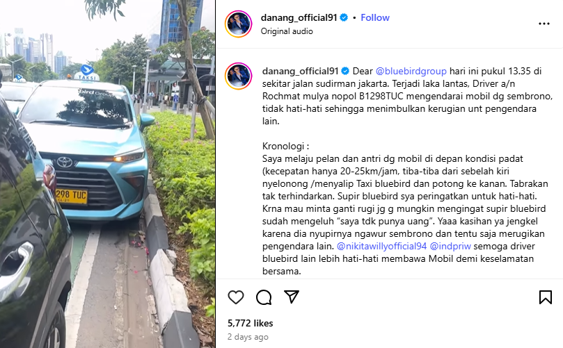 Danang DA ditabrak taksi